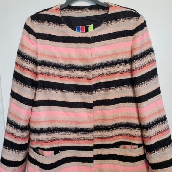 Msgm by Massimo Giorgetti Striped Long Coat Made in Italy Mohair - Picture 5 of 11